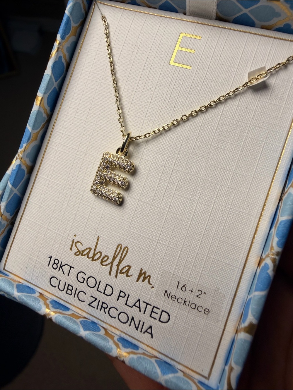 Isabella M 18KT Gold Plated Crystal Initial E Necklace